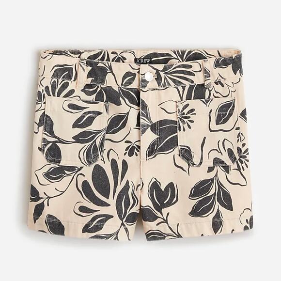 J Crew Womens Tropical Berry Block Print Patch Pocket Denim Short Size 0 Black - Picture 1 of 12